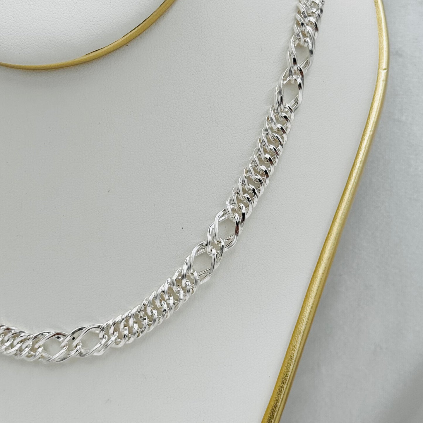 Flat Figaro link chain Necklace in 925 Sterling Silver MCH10