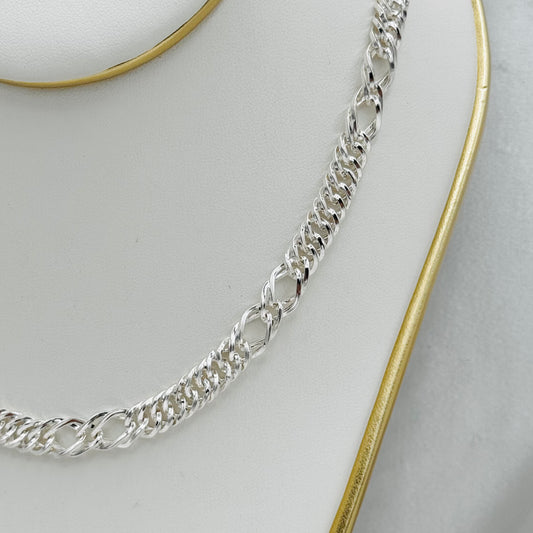 Flat Figaro link chain Necklace in 925 Sterling Silver MCH10