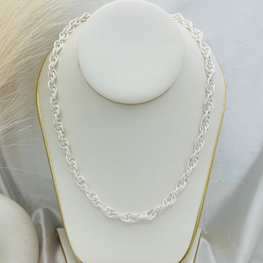 Frosted Rope Round Link Necklace in 925 Sterling Silver MCH22