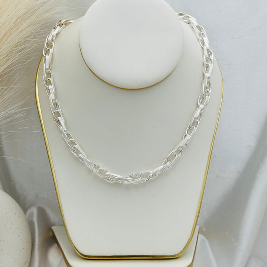 Frosted Paperclip Link Necklace in 925 Sterling Silver MCH24