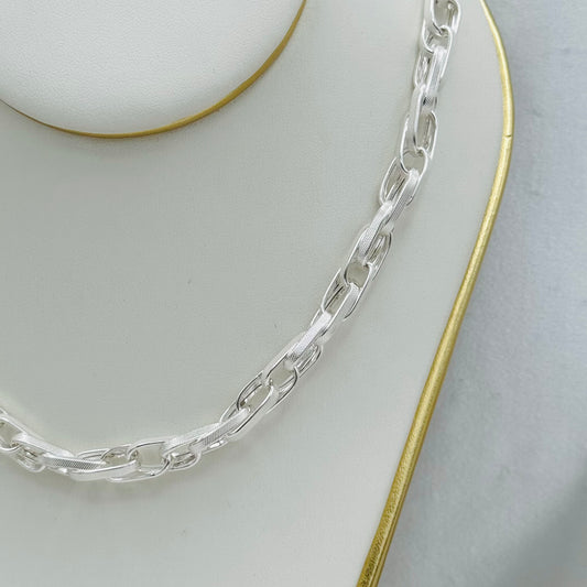 Frosted Paperclip Link Necklace in 925 Sterling Silver MCH24