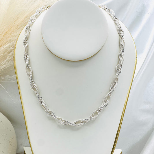Frosted Rope Link Necklace in 925 Sterling Silver MCH21