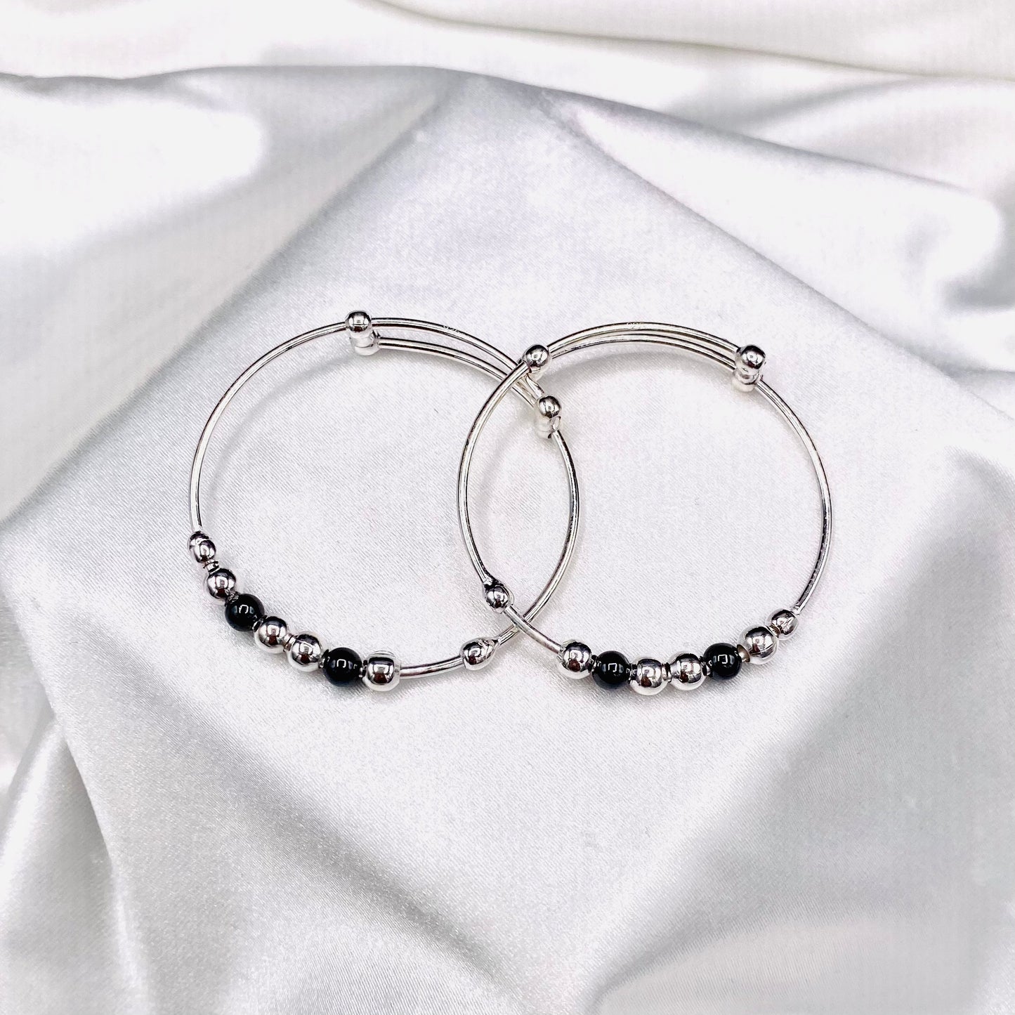 Black beads Kids Bangle 925 Sterling Silver BKS23