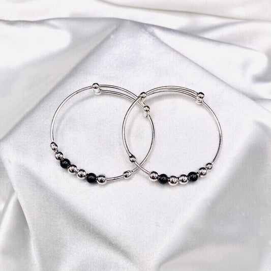 Black beads Kids Bangle 925 Sterling Silver BKS23