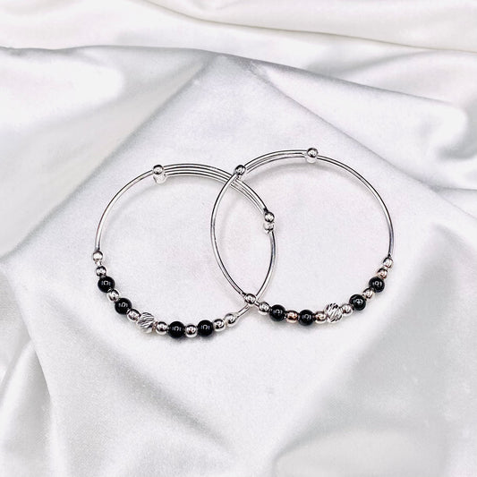 Black Beads Kids Bangle 925 Sterling Silver BKS24