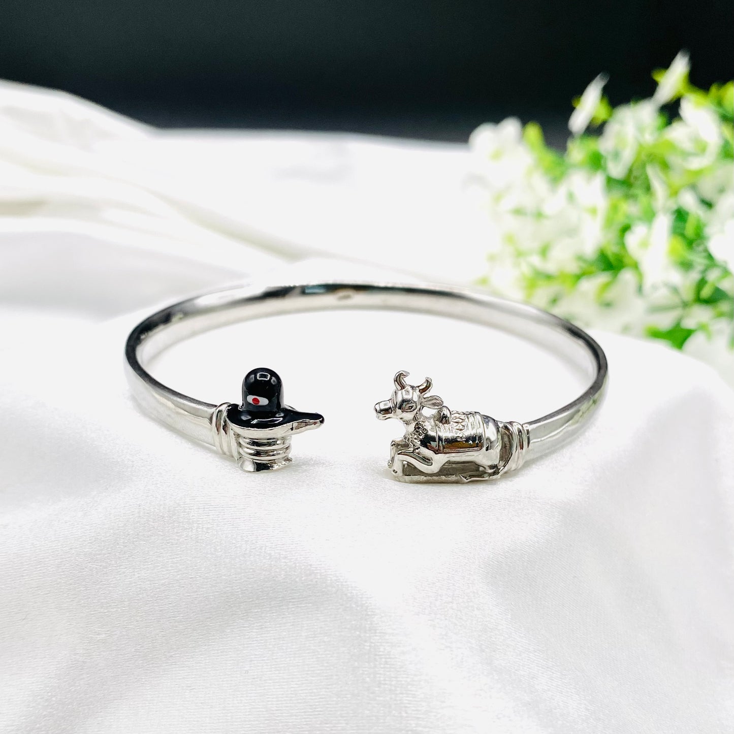 Shivling Nandi Silver 925 Bangle Bracelet USB01