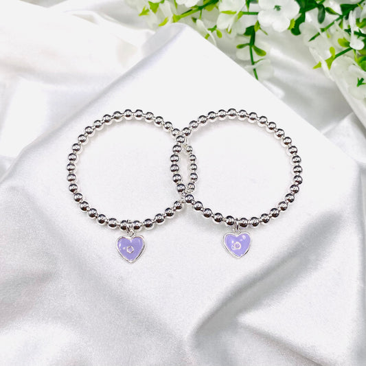 Purple Heart Charm Kids Bangle 925 Sterling Silver BKS29
