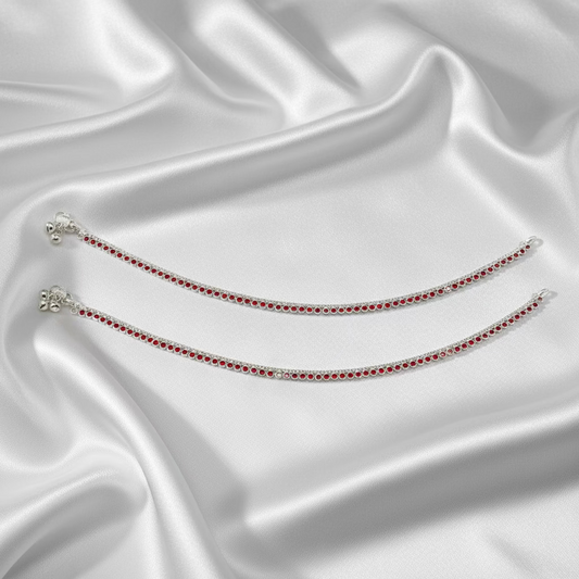 Pure Silver Anklet with Red Swarovski Stones WAS32