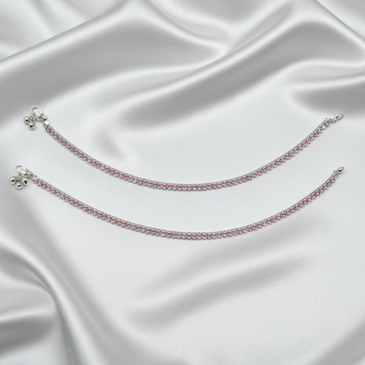 Pure Silver Anklet with Pink Swarovski Stones WAS33
