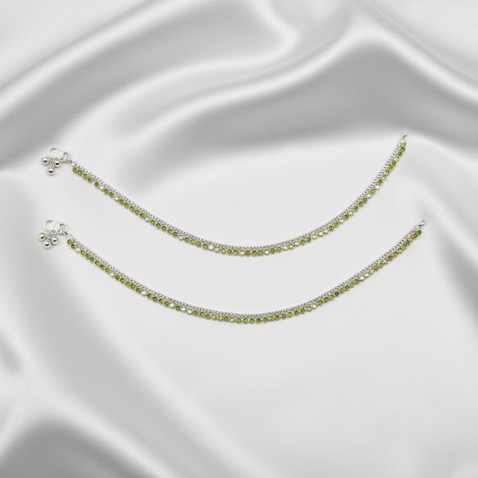 Pure Silver Anklet with Sea green Swarovski Stones WAS31