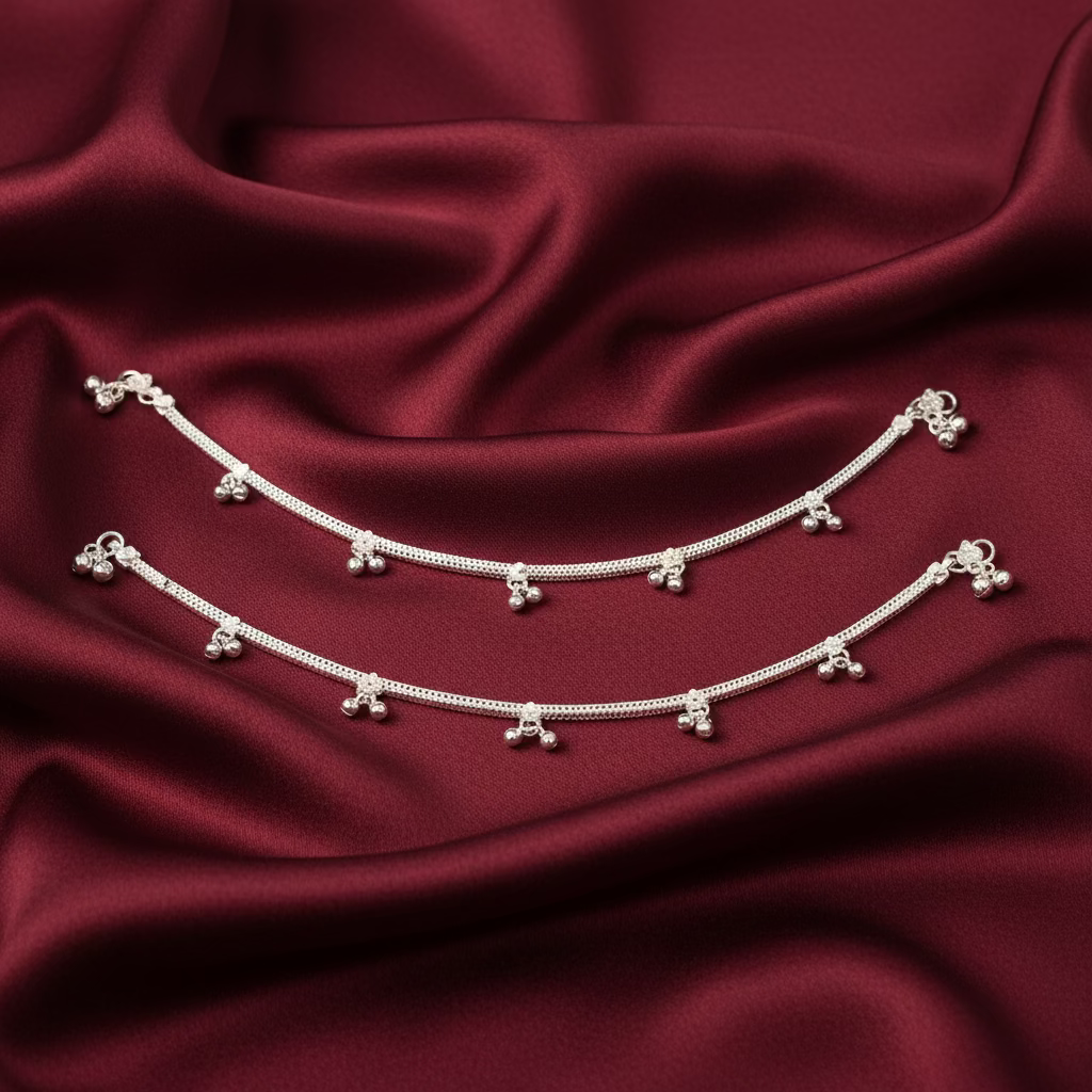 Pure Silver Highway Chain with GHUNGROO Anklet WAS36