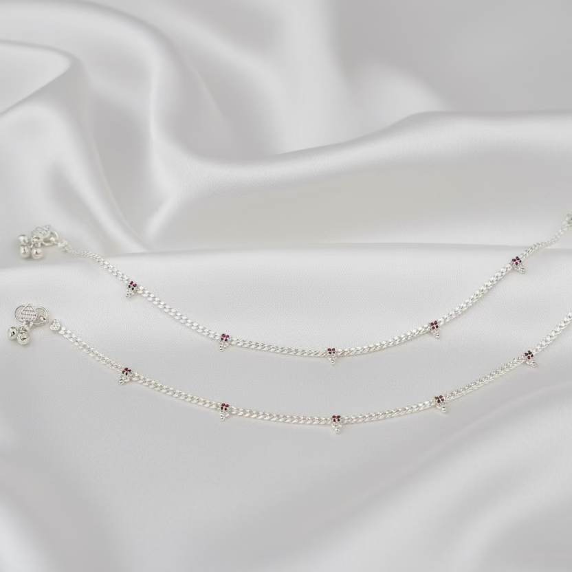 Pure Silver Chain Anklet with Ghungroo at ends WAS37