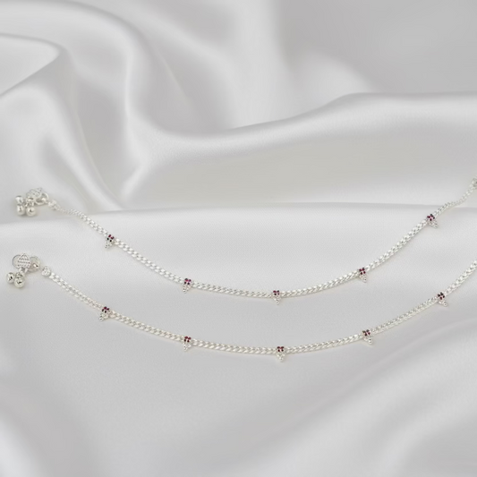 Pure Silver Chain Anklet with Ghungroo at ends WAS37