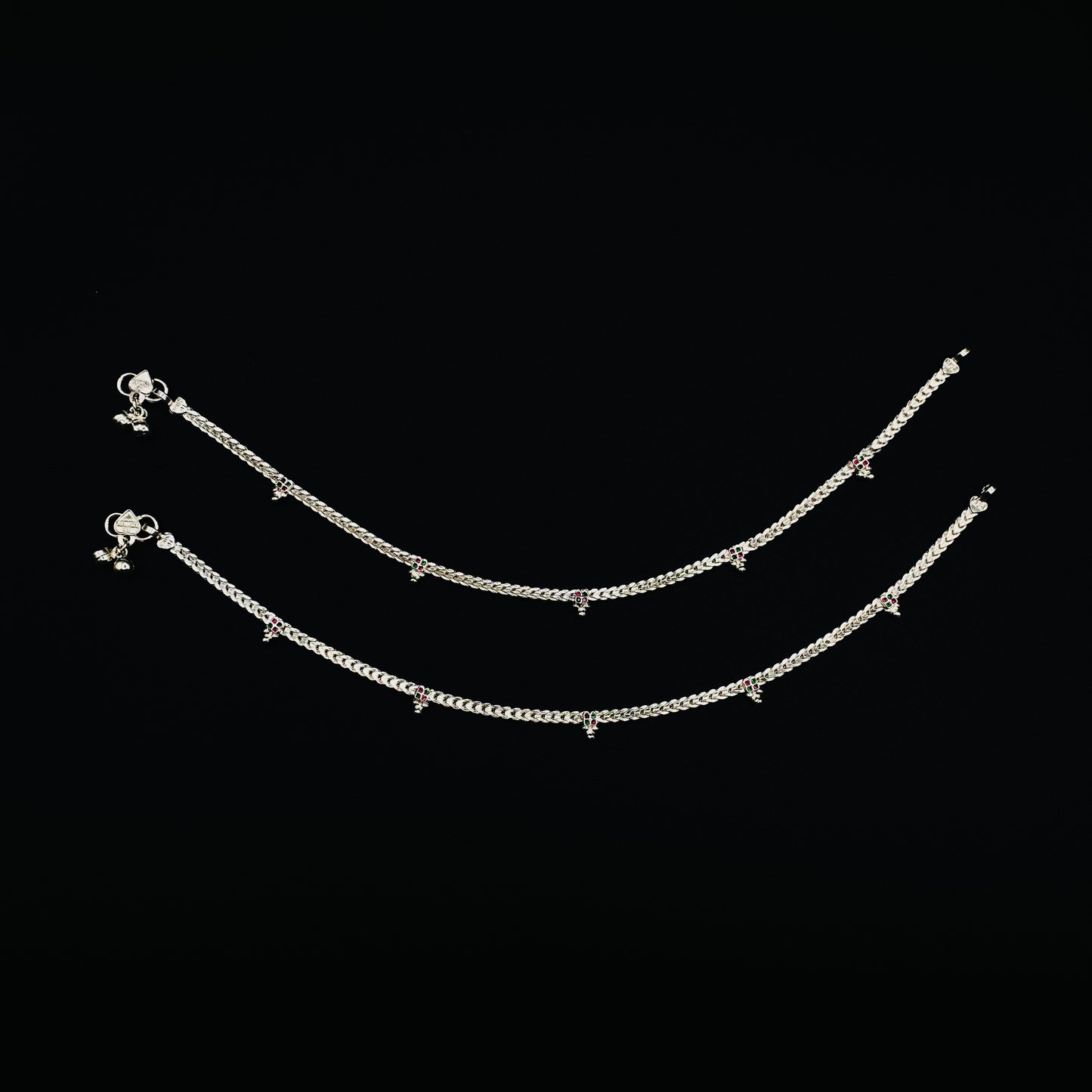 Pure Silver Chain Anklet with Ghungroo at ends WAS37