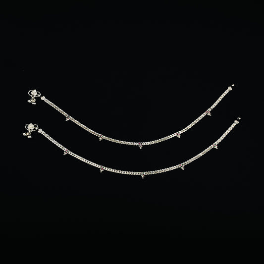 Pure Silver Chain Anklet with Ghungroo at ends WAS37