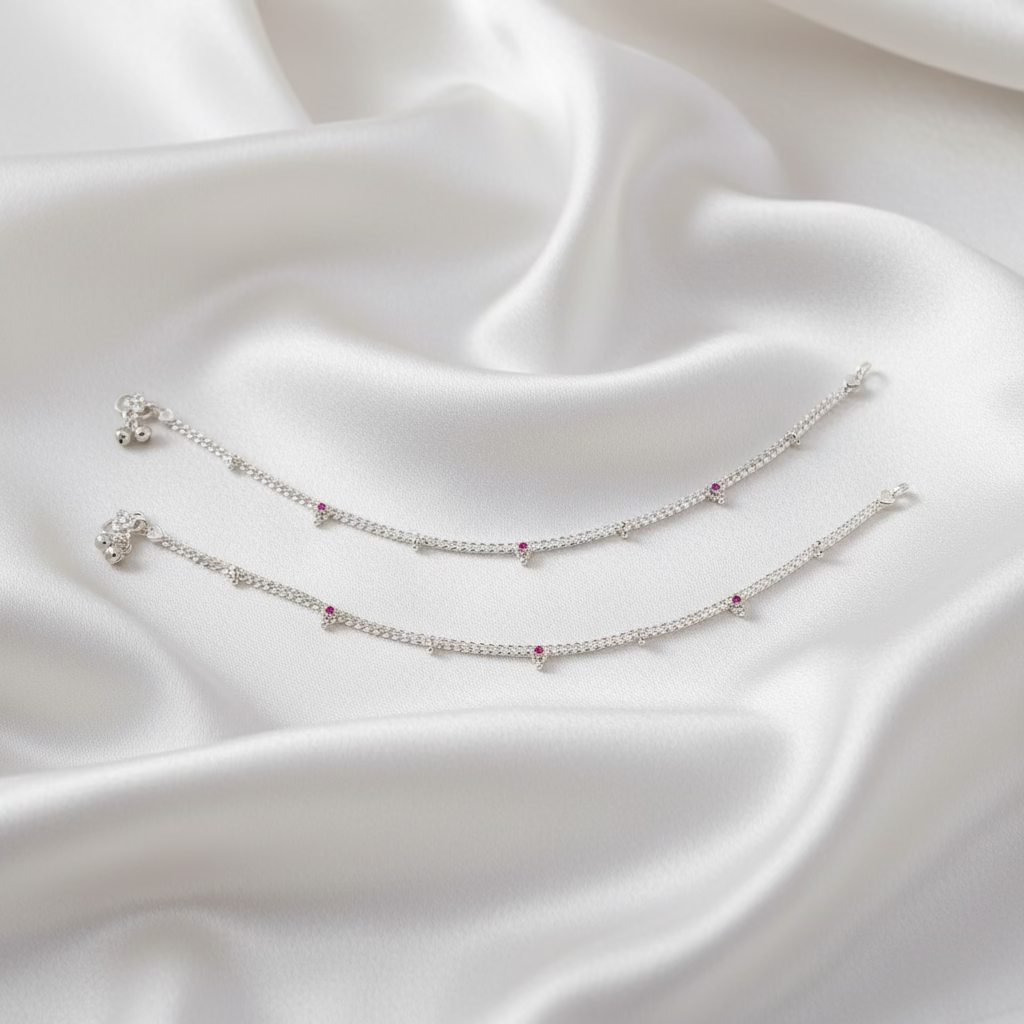 Pure Silver Anklet with Ghungroo WAS42