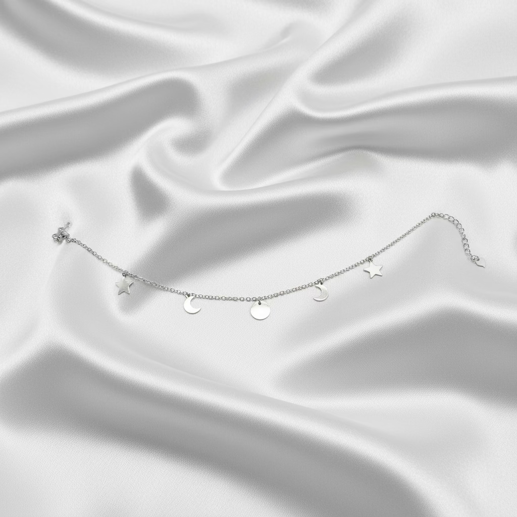 Sun,Moon & Star Sterling Silver Anklet WAI05 (SINGLE)