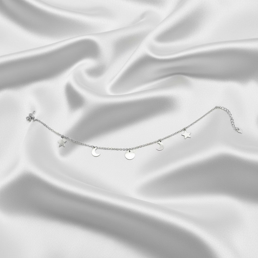 Sun,Moon & Star Sterling Silver Anklet WAI05 (SINGLE)