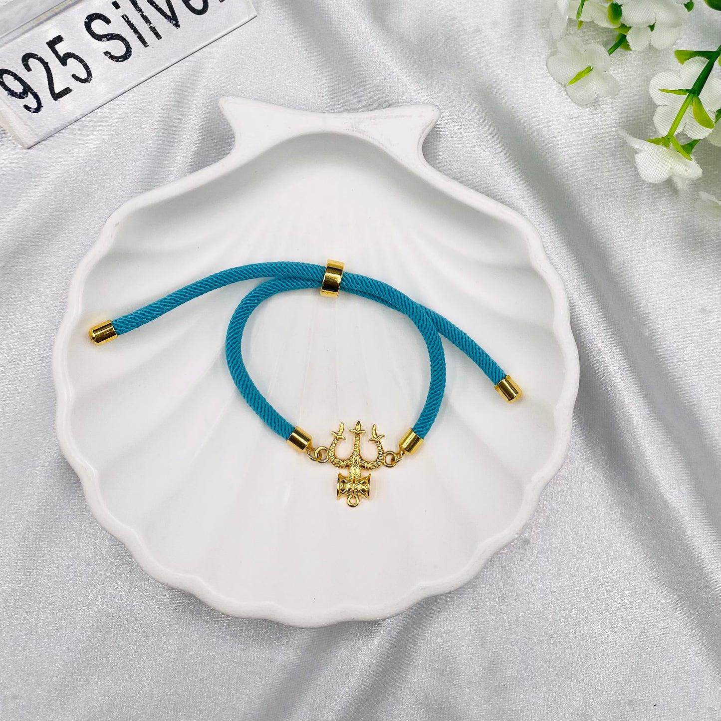 Shiva Trishool Damroo Silver 925 Permanent Rakhi with 22ct Gold plating SRT26