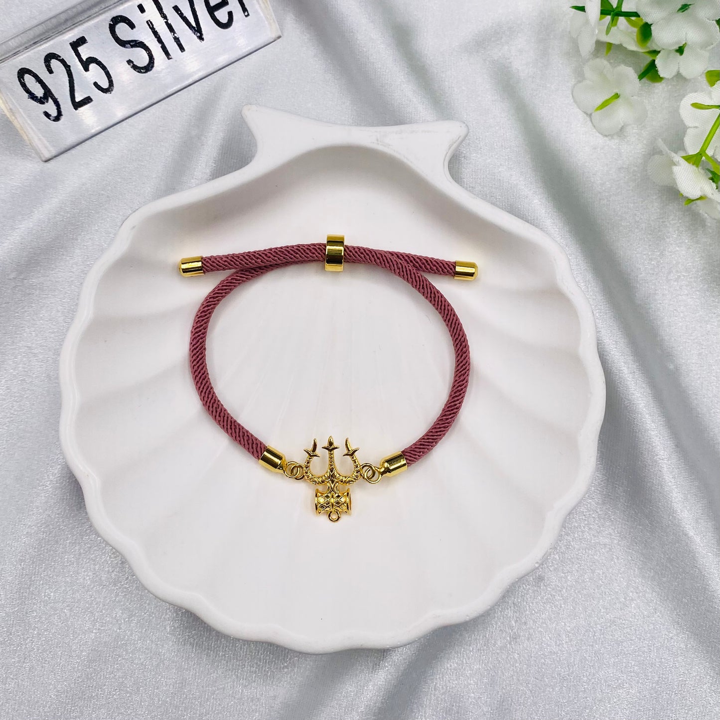 Shiva Trishool Damroo Silver 925 Permanent Rakhi with 22ct Gold plating SRT26