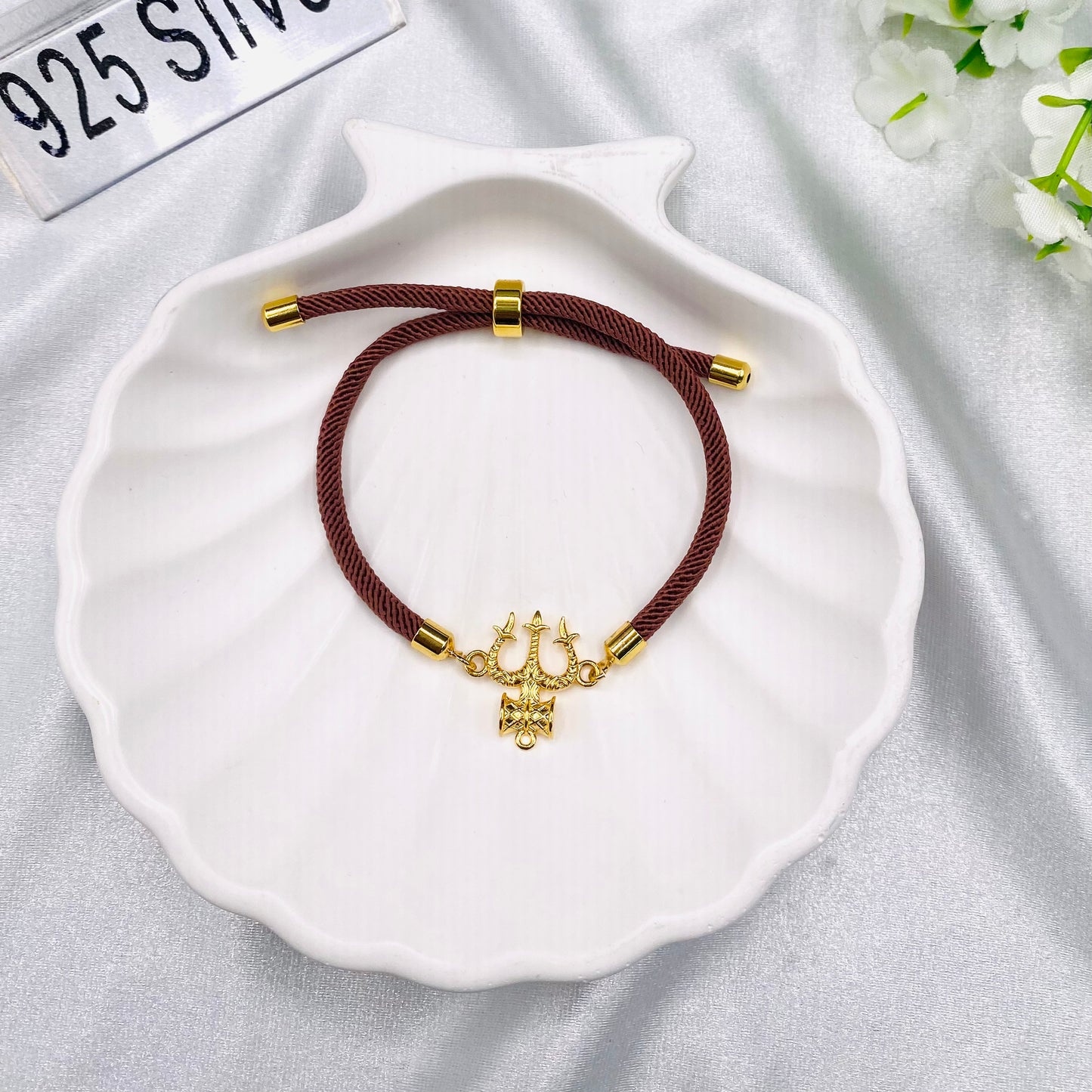 Shiva Trishool Damroo Silver 925 Permanent Rakhi with 22ct Gold plating SRT26