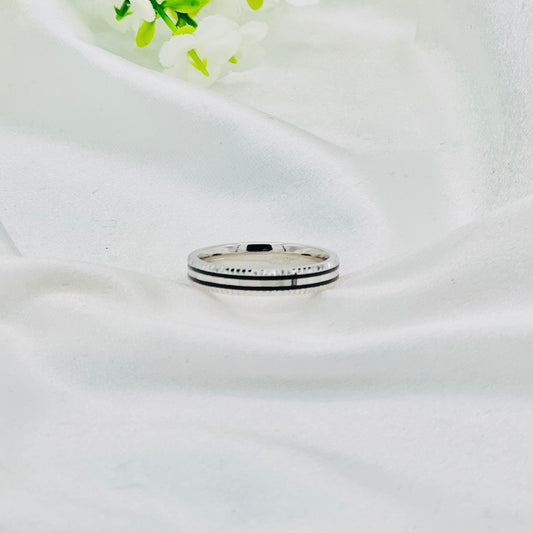 Unisex Black Enamel Bands In Sterling Silver URS20