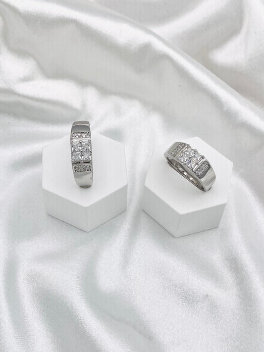 Men's 4 American Diamond Square Silver Ring MRIT04