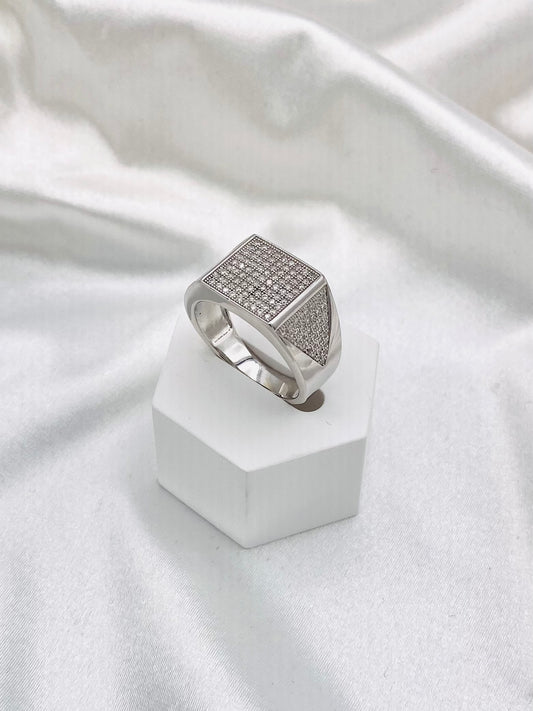 Men's Iced-Out Square Silver Ring MRIT07