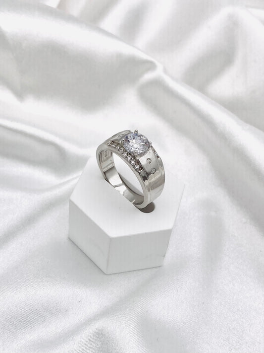 Men's Moissanite Wedding Band Solitaire Silver Ring MRIT12
