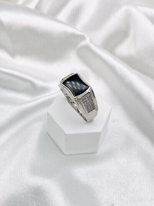 Men's Black Onyx Ring with Moissanite In Sterling Silver MRB10