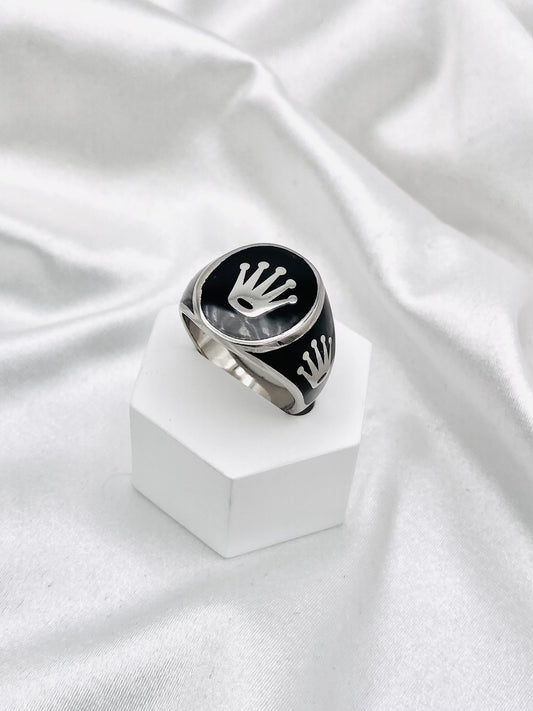 Men's Black Enamel Rolex Symbol Ring In Sterling Silver MRB15