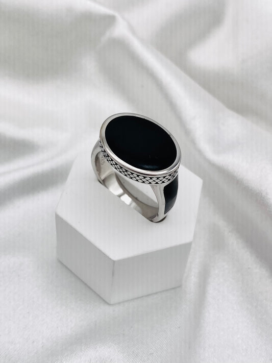 Men's Black Enamel Oval Ring In Sterling Silver In Canada MRB16