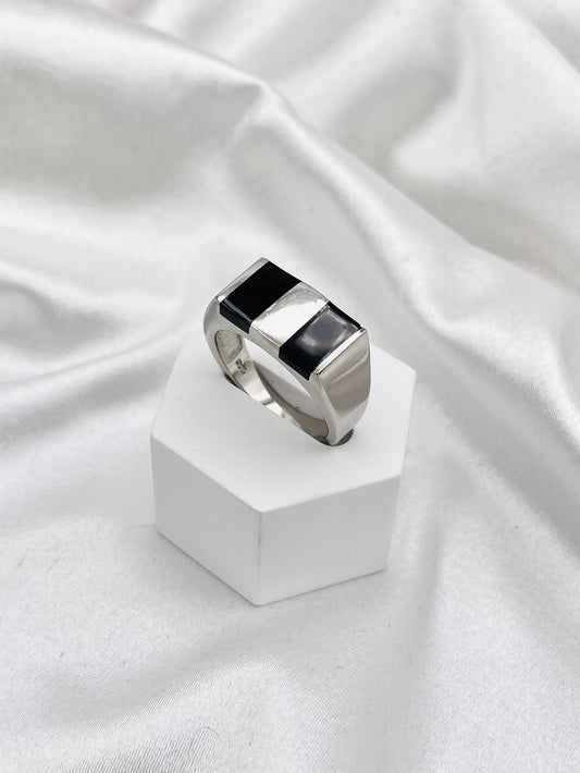 Men's Black Enamel Rectange Ring In Sterling Silver MRB19