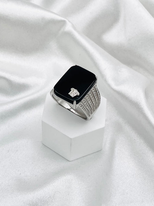 Men's Black Onyx with American Diamonds Ring In Sterling Silver MRB20