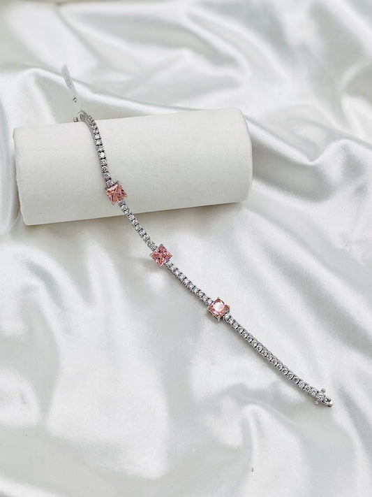 WBT08 Tennis Bracelet With Pink Moissanites In 925 Sterling Silver For Women