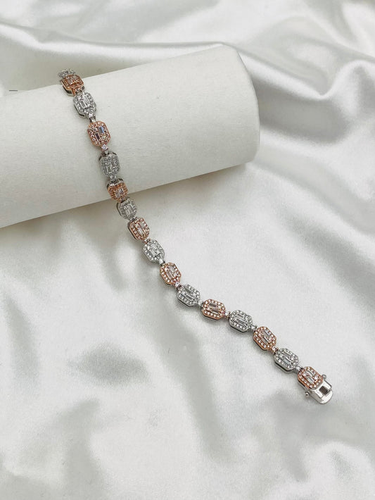 WBT09 Rosegold Silver Sparkling Moissanites Octagon Tennis Bracelet For Women In 925 Sterling Silver