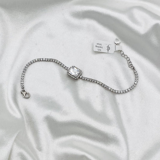 WBT11 Tennis Bracelet with Moissanite And White Crystal in 925 Sterling Silver with Rhodium Finish