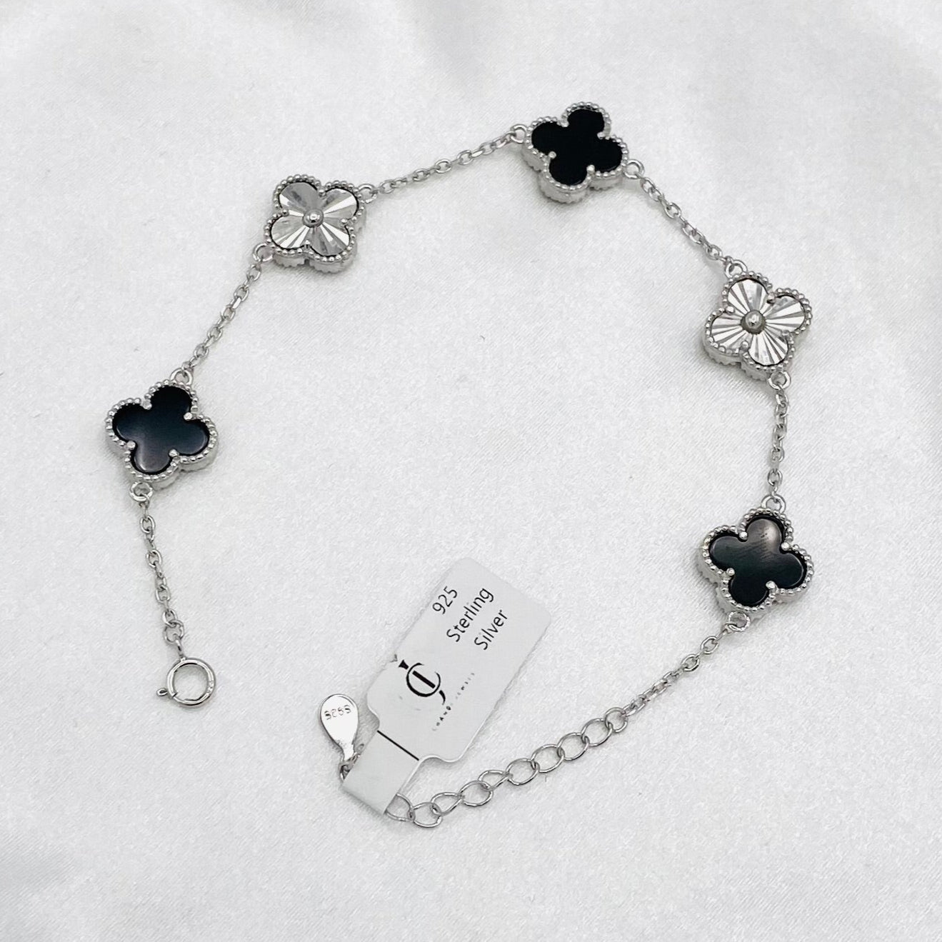 Women Black Silver Van Cleef 5 Clover Bracelet In Sterling Silver In Canada WBV08