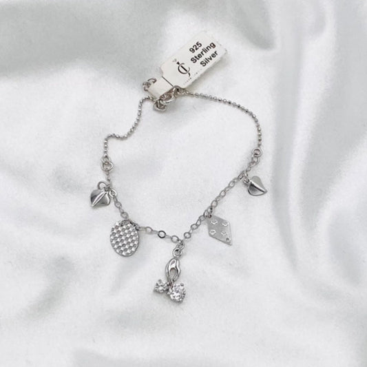 WBI04 Italian Bracelet With Danglers In Pure Silver, Rhodium Finish