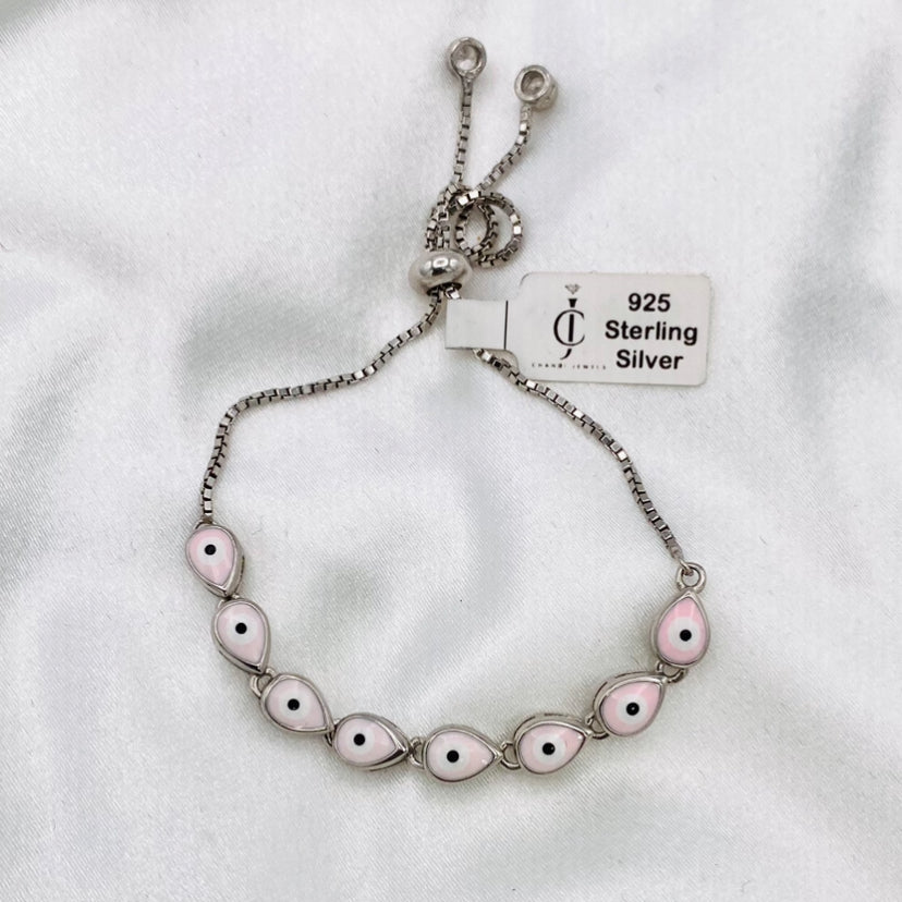 Evil Eye Pink Adjustable Bracelet For Women In Sterling Silver WBE07