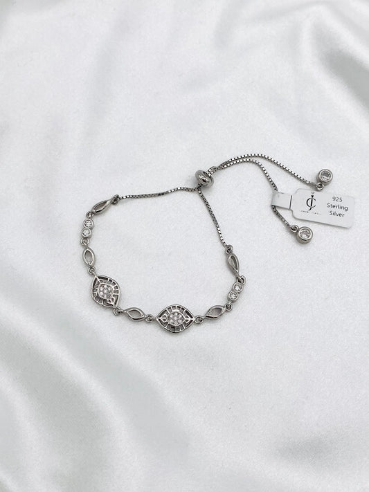 Evil Eye Adjustable Bracelet In Sterling Silver Rhodium Finish, Anti-Tarnish For Women  WBE06