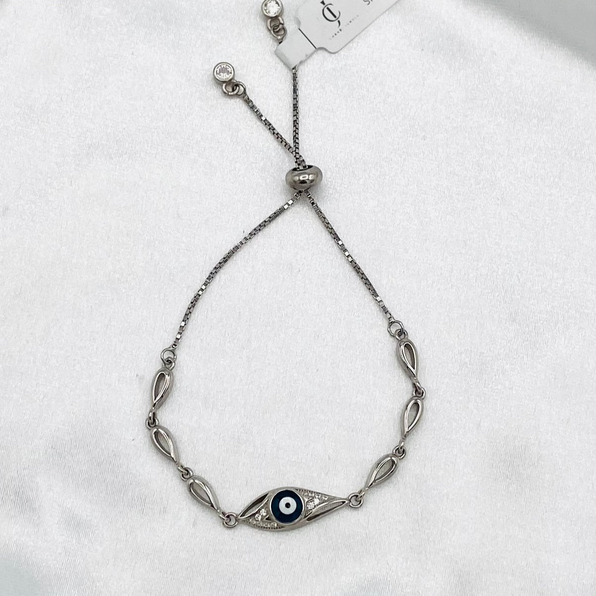 Evil Eye Green Slider Bracelet For Women in Pure Silver, Rhodium Finish In Canada WBE04