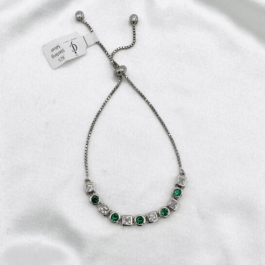 WBT12 Emerald Tennis Bracelet In 925 Sterling Silver for Women in adjustable pattern with Rhodium Finish