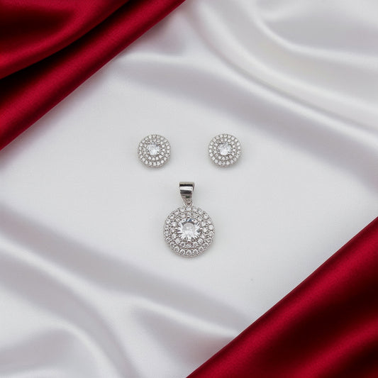 Women's Round CZ 925 Sterling Silver Pendent with Cz Earring set SPI02