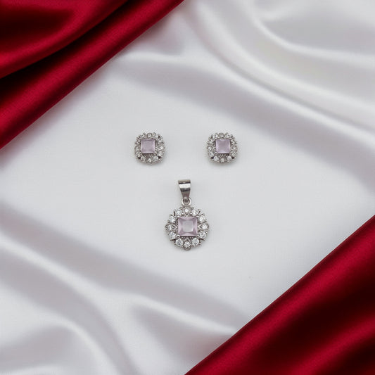 Women's Baby Pink CZ 925 Sterling Silver Pendent with Cz Earring set SPI03
