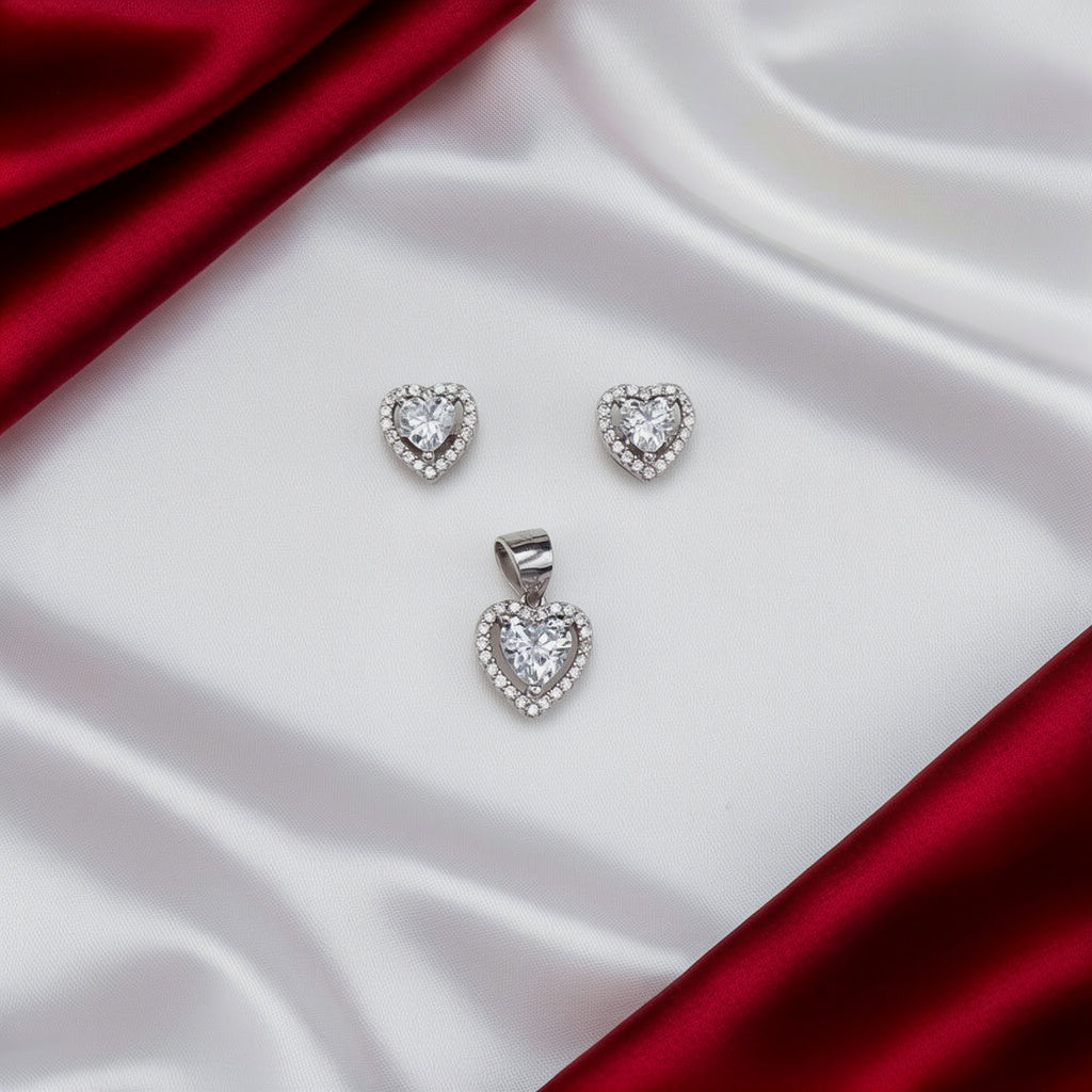 Women's Heart CZ 925 Sterling Silver Pendent with Cz Earring set SPI10