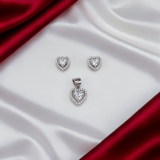 Women's Heart CZ 925 Sterling Silver Pendent with Cz Earring set SPI10
