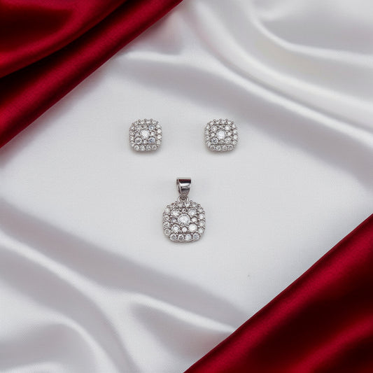 Women's Square CZ 925 Sterling Silver Pendent with Cz Earring set SPI09